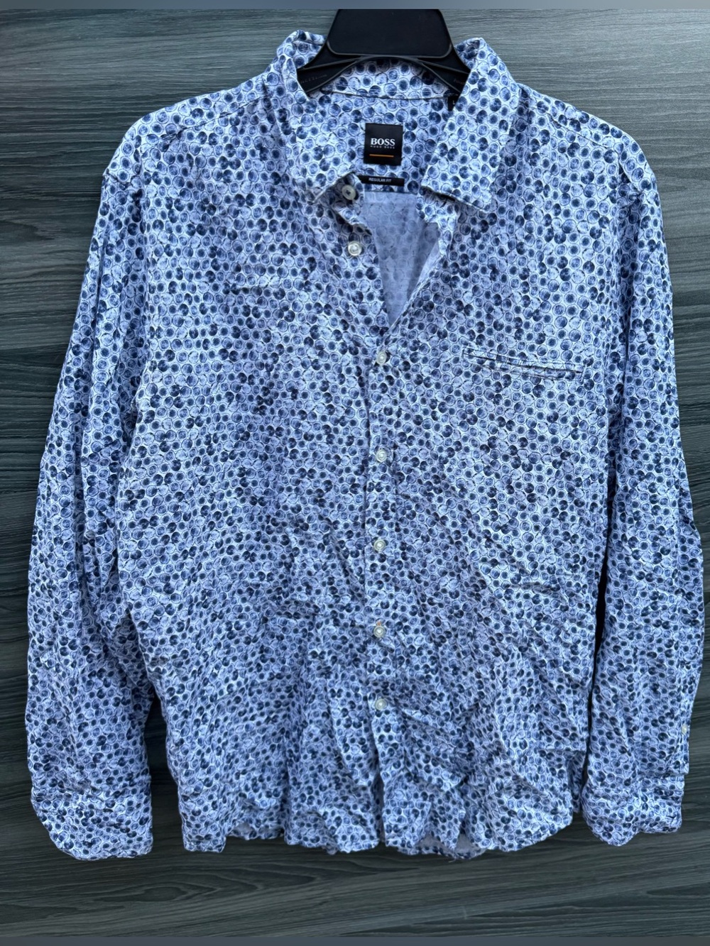 BOSS Hugo Boss Men's Regular Fit Blue Geometric Circle Print Button Up Shirt L